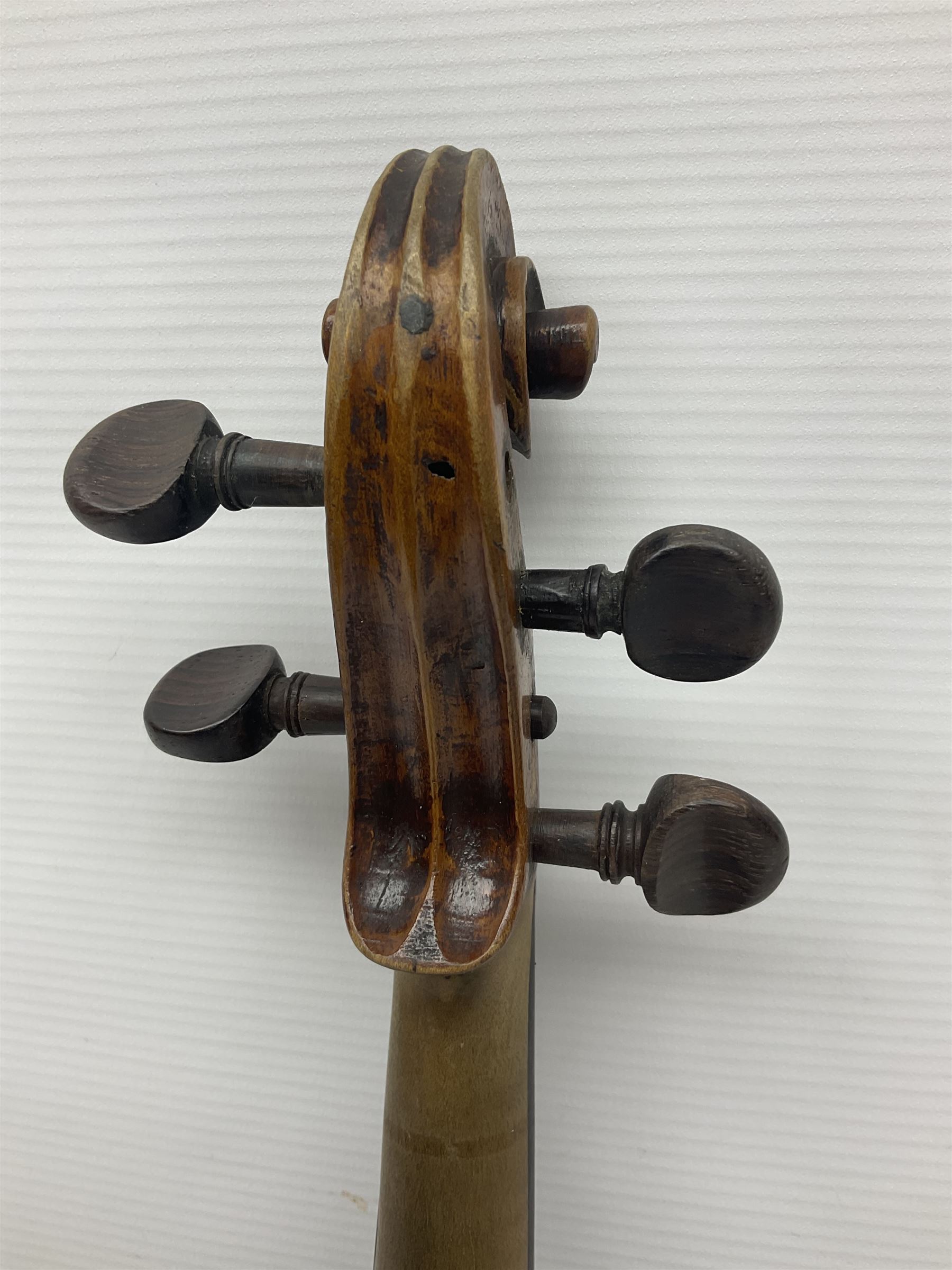 Late 19th century French trade violin with 35.5cm one-piece maple back and ribs and spruce top L59cm overall; in carrying case with bow
