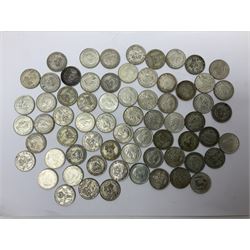 Approximately 370 grams of Great British pre 1947 silver one shilling coins, including King George V 1923, King George VI 1945 etc