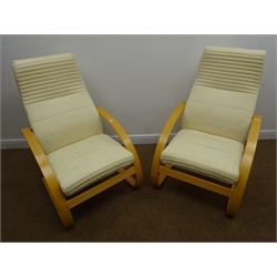  Pair Danish style lounge chairs, upholstered with a cream suede fabric, W69cm  