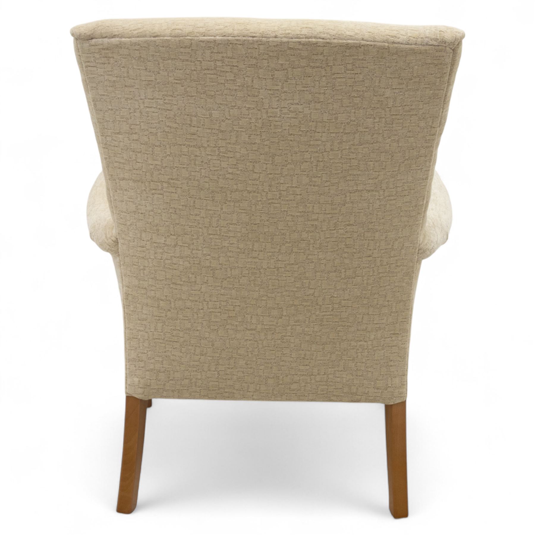 Parker Knoll - ‘Froxfield’ armchair, with upholstered back and seat in textured cream fabric, on beech bentwood arms and front supports