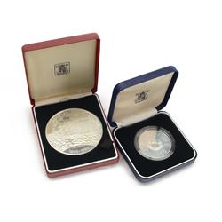 The Royal Mint Falkland Islands 1983 '150th Anniversary' sterling silver fifty pence coin and  1985 '100 Years Of Self Sufficiency' twenty-five pounds sterling silver proof coin, both cased with certificates