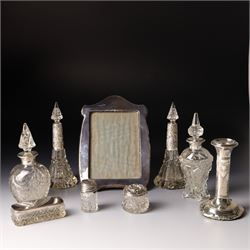 Silver upright photograph frame, aperture size 14cm x 9.5cm Birmingham 1919, pair of glass...