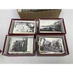 Large quantity of Edwardian and later postcards, loose and in small four-drawer card index chest; together with twenty-four small albums containing sets of predominantly modern postcards of trams and trolley buses, aircraft, trains and locomotives, buses and coaches etc