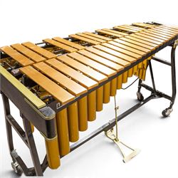 Musser M55 Pro-Vibe vibraphone, serial no. B01228, with gold-finished aluminium bars, motorised resonators, sustain pedal and folding frame, with transformer, in black mushroom covers