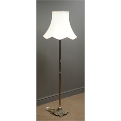  Cast metal standard lamp, reeded column, moulded base with paw feet, cream shade, H133cm (This item is PAT tested - 5 day warranty from date of sale)  