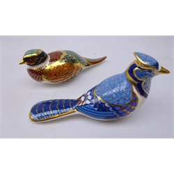  Two Royal Crown Derby paperweights: Blue Jay dated 1998 and Woodland Pheasant designed exclusively for the Royal Crown Derby Collectors Guild dated 1998, gold stoppers (2)  