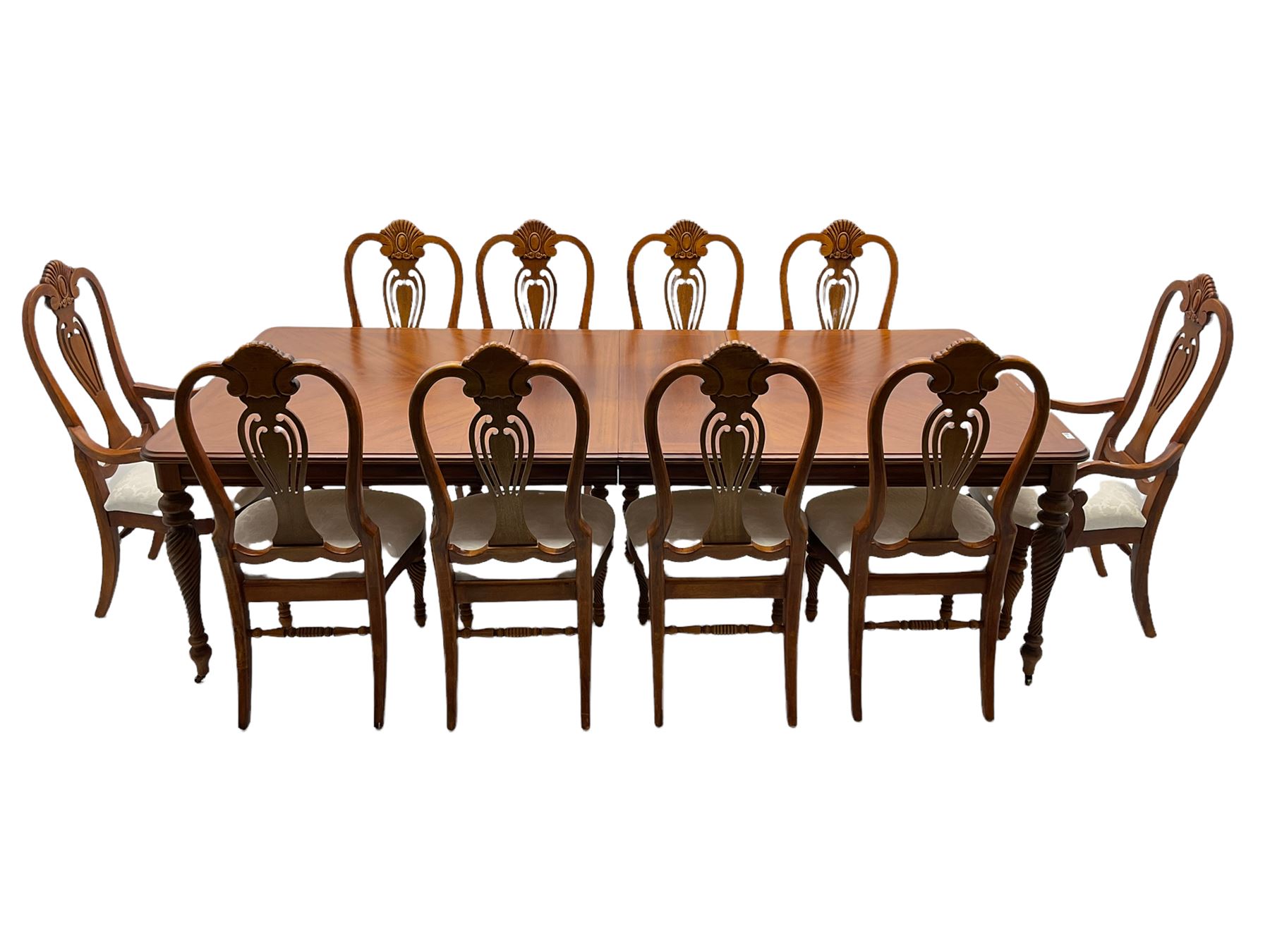Lexington - Classical design walnut extending dining table, with two leaves; and ten chairs with upholstered seats
