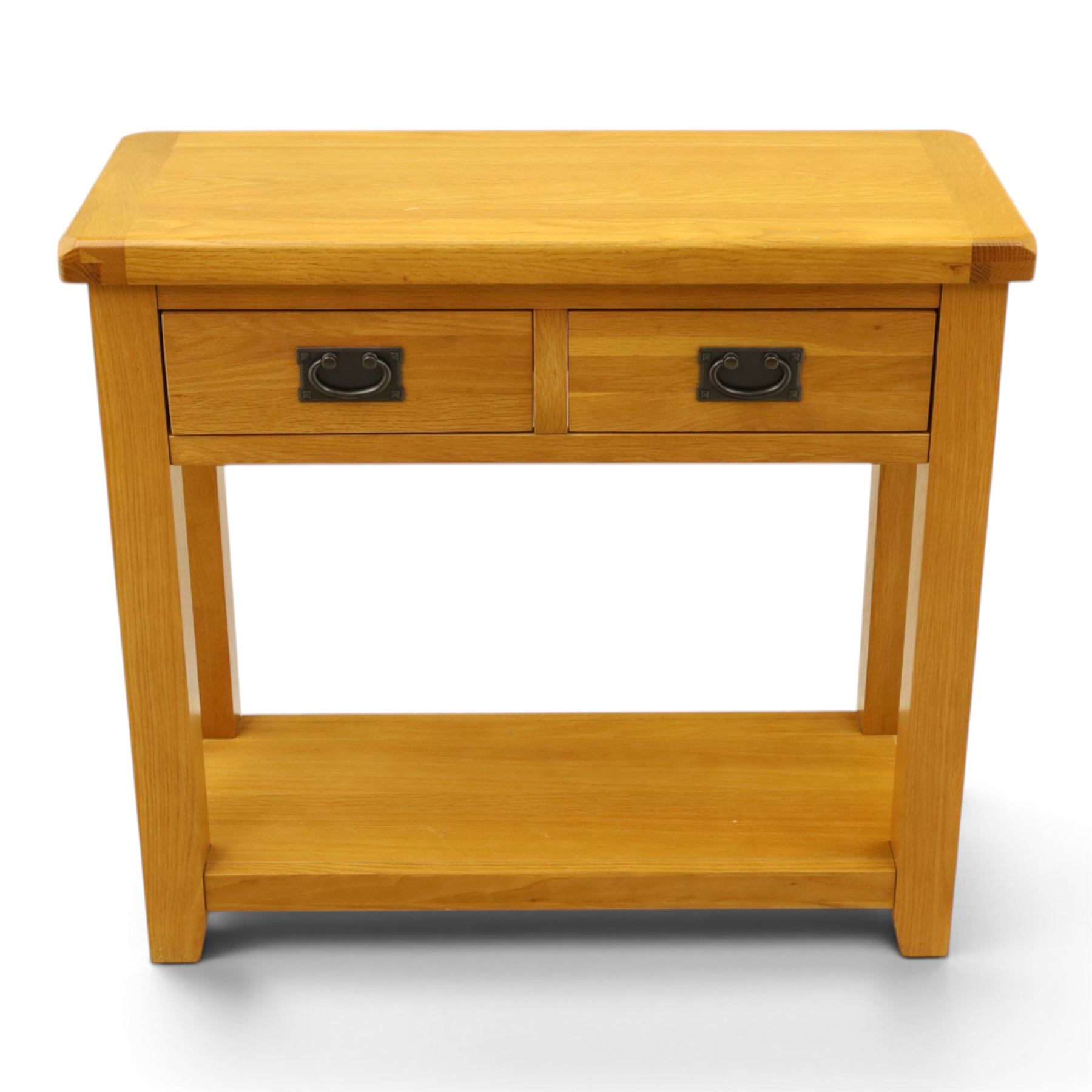 Oak Furnitureland - Contemporary solid oak console table, fitted with two drawers and full length under tier
