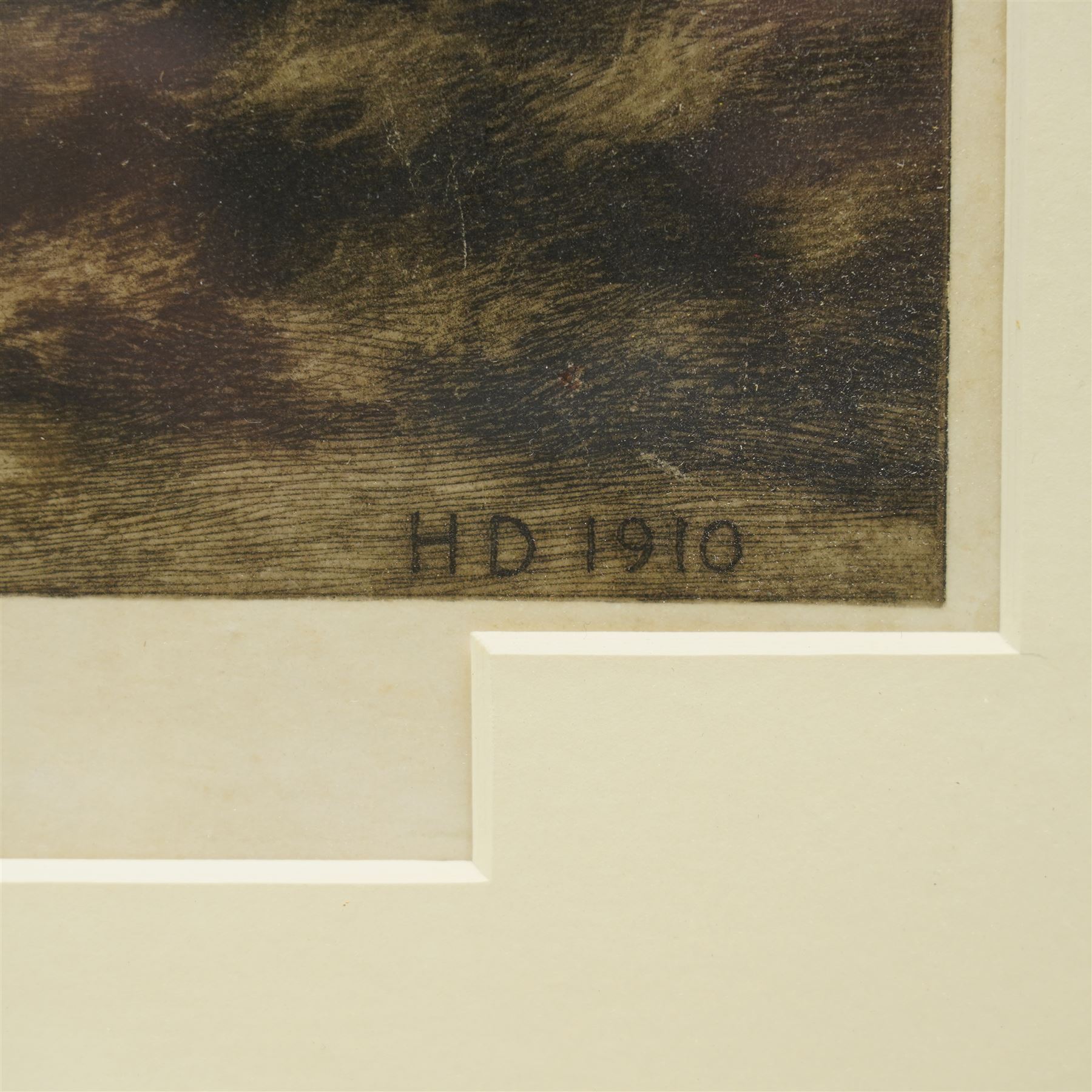 Herbert Thomas Dicksee (British 1862-1942): 'Where’s Master?', first edition artist's proof drypoint etching on vellum signed in pencil pub. Frost & Reed 1911, 39cm x 57cm
Notes: This etching depicts  King Edward VII’s favourite dog, Caesar; hence the etched tag in the margin inscribed 'I Belong to the King'. The Wire Fox Terrier waits for his master following the King’s death in 1910. 