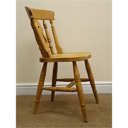  Set four beech farmhouse chairs, shaped cresting rail, pierced splat, turned supports, W39cm  