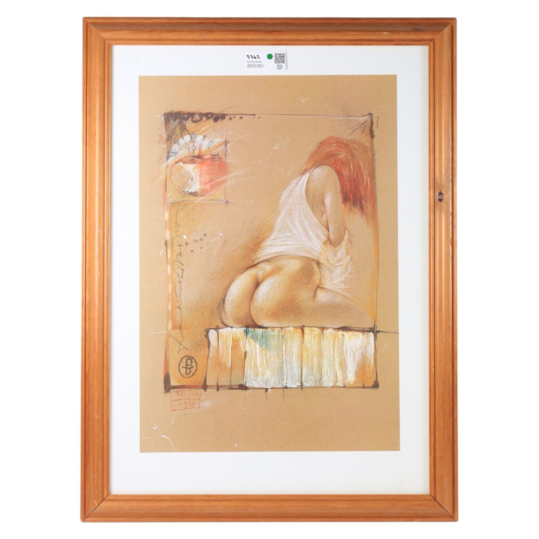 John Seerey-Lester (British 1945-2020): Two Nude Ladies in an Interior, pastel signed and dated '76; together with Frantisek Batka (Czech 1938-): Seated Nude Lady, coloured lithograph max 57.5cm x 40cm (2)