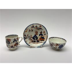 Late 18th Century Lowestoft coffee cup and saucer, circa 1870, decorated in the Dolls House pattern, together with an 18th century tea bowl, probably Lowestoft Redgrave pattern, (3) 