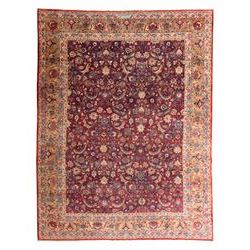 North East Persian Meshed hand-knotted carpet, rich red all-over field of finely decorated...