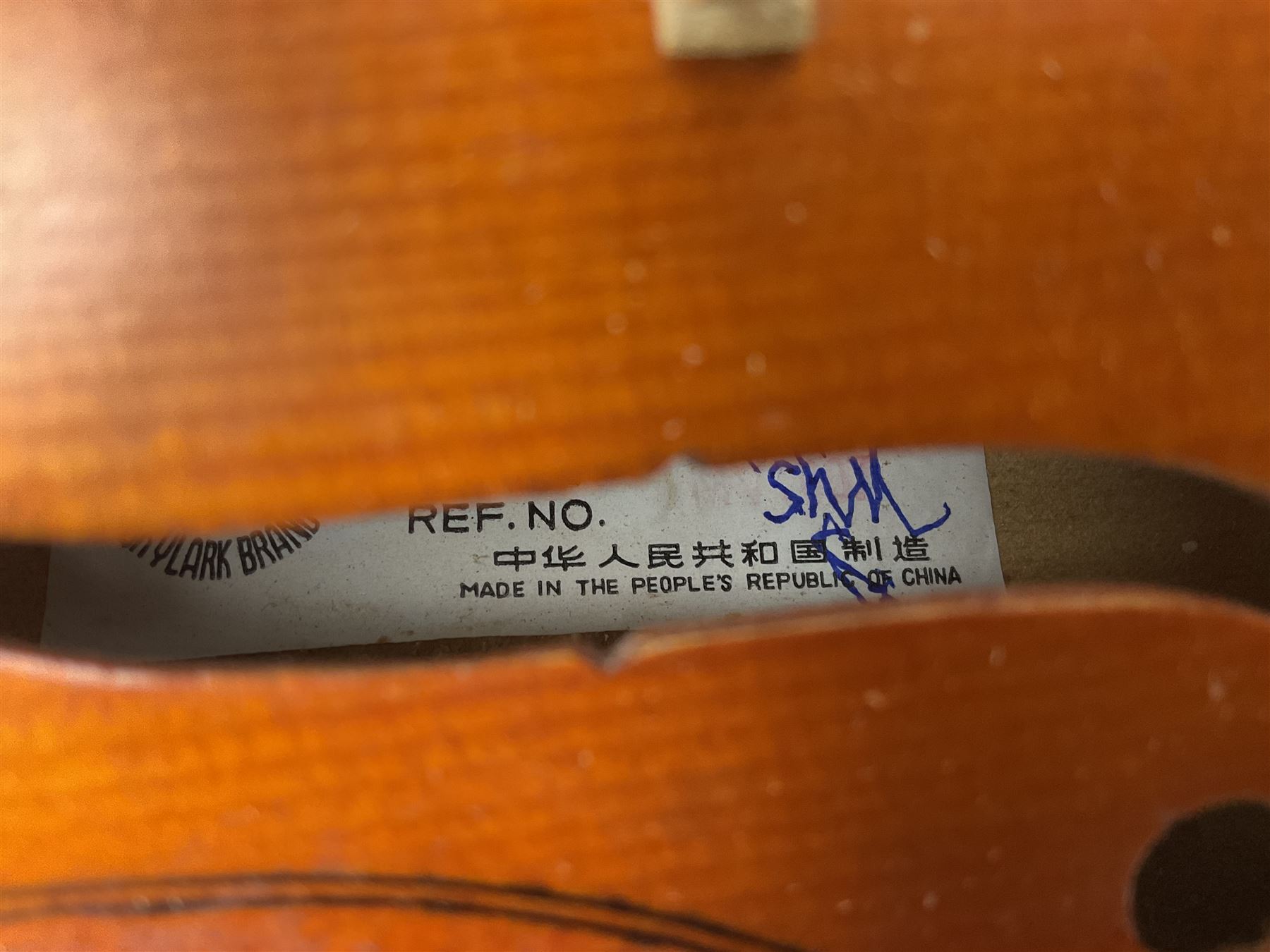 Four student violins - two Chinese three-quarter size with 33.5cm and 34cm two-piece backs; Stringers of Edinburgh quarter size with 28cm two-piece back; and Stentor quarter size with 28cm two-piece back; each in carrying case (4)