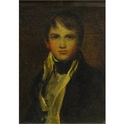  English School (19th century): Portrait of a Young Man, oil on canvas laid on panel unsigned17cm x 12cm  
