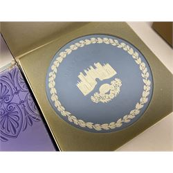 Collection of Wedgwood Jasperware, to include covered trinket boxes, dishes, plates and collectors plates, together with a Wedgwood Foxwood Tales plate, Foxwood regatta 