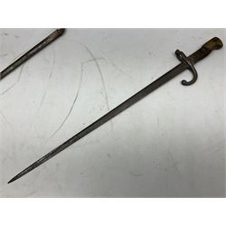 Five 19th century bayonets in relic condition without scabbards comprising British Pattern 1876 socket bayonet with Indian markings; French Model 1874 epee bayonet; and three French Model 1866 sabre bayonets (5)