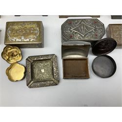 Collection of 20th century and later Japanese metal cigarette boxes to include examples highly decorated in relief, together with other metal and wood boxes ornately decorated etc (15)