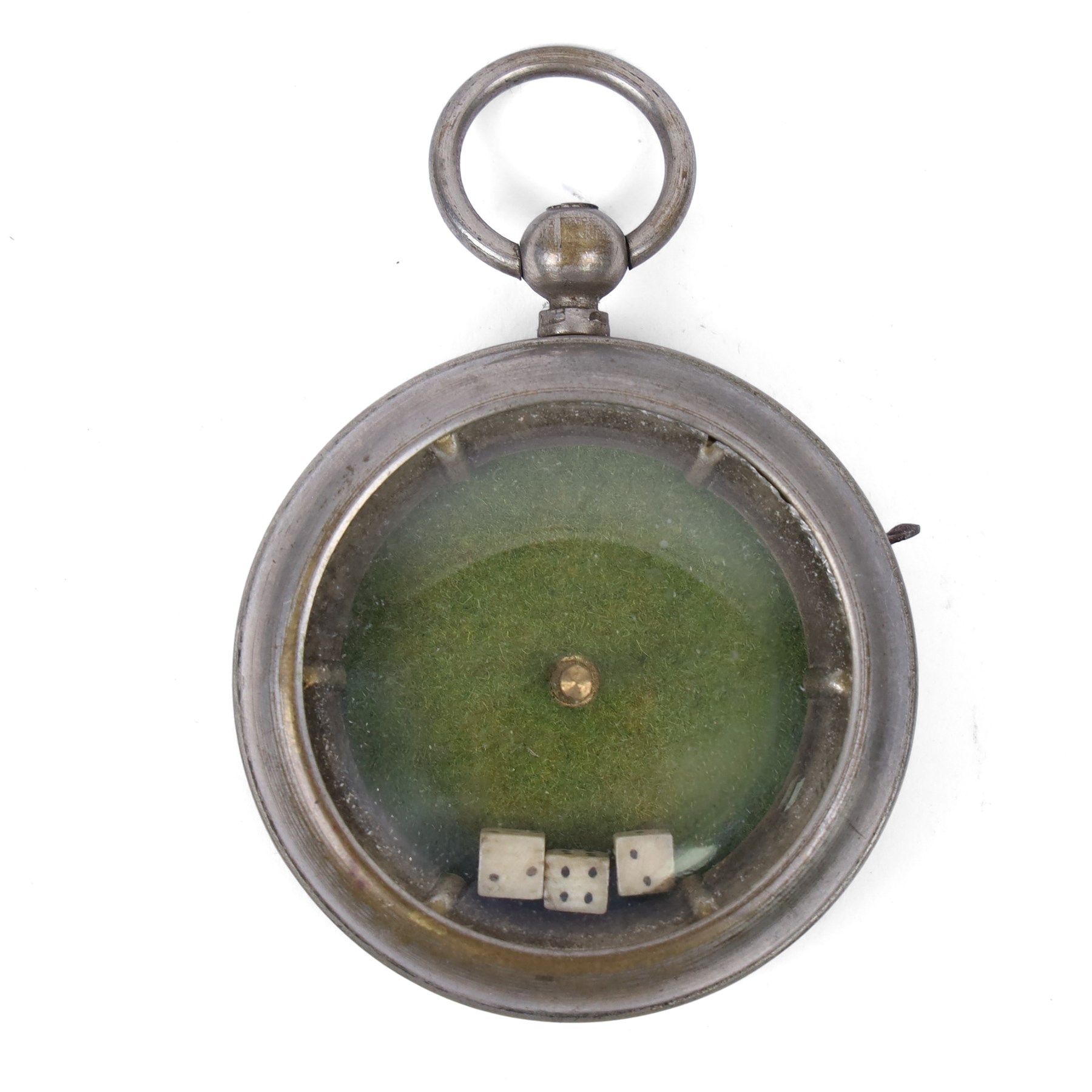  19th century portable gambling dice game in the form of a pocket watch, D5cm