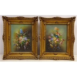  Continental School (20th century) Sill Life of Flowers, pair of oils on board indistinctly signed 23cm x 17cm (2)  