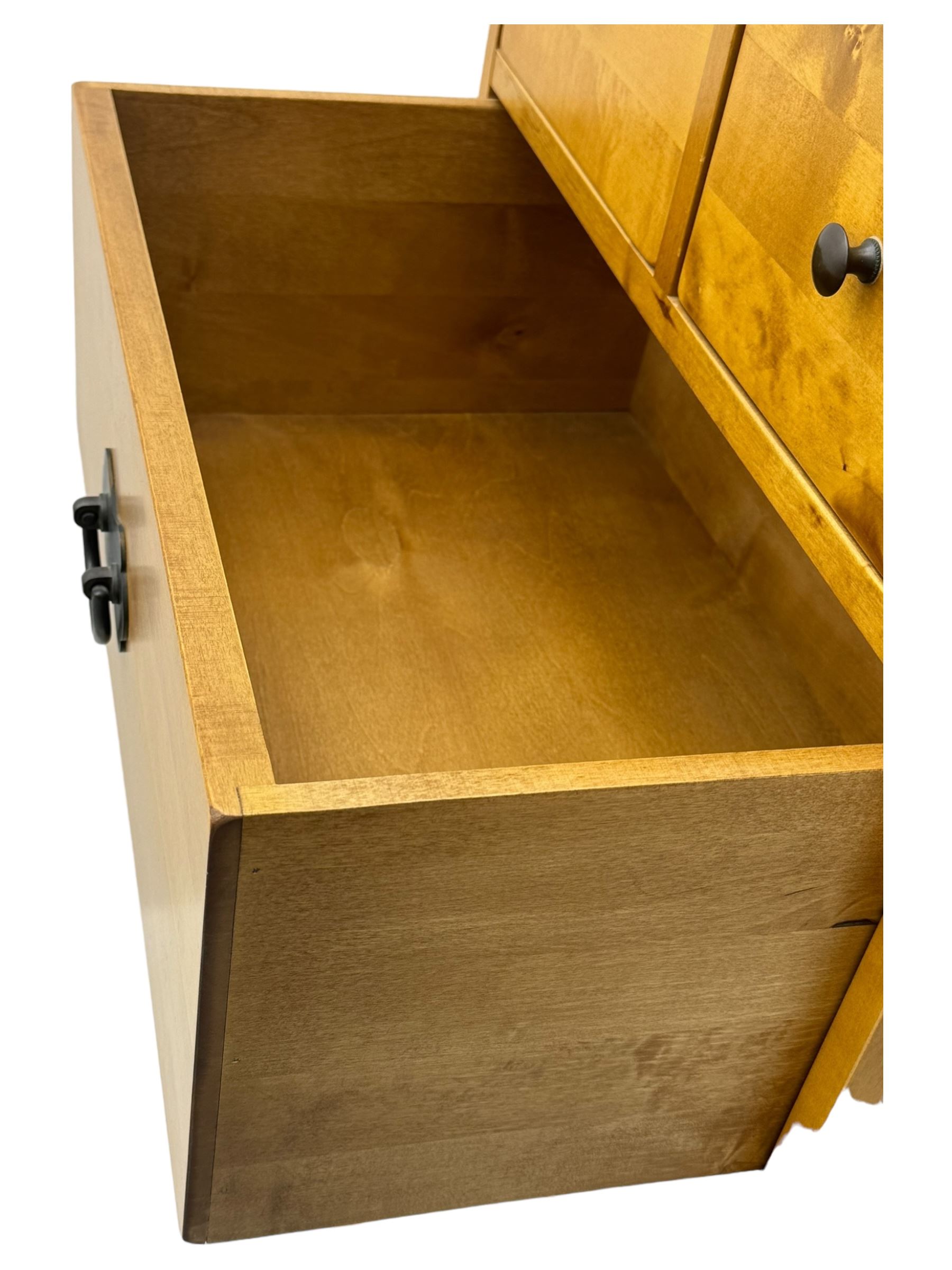 Laura Ashley - contemporary oak tall chest of drawers from the Garrat range, honeycomb rectangular top featuring central groove, over four small drawers with brass knob pulls and four long drawers with drop handles, on plinth base