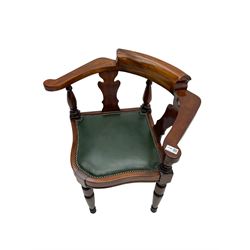 Captain Scott replica mahogany cabin chair, corner shaped with studded leather seat, with miniature prototype and paperwork