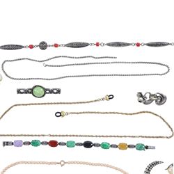 Silver paste cocktail watch, silver mounted Scottish hardstone bracelet links, Rotary wristwatch and other costume jewellery