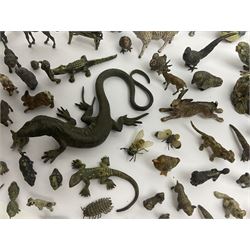 Collection of miniature cold painted bronze and similar animals, to include birds, sheep, horses etc 