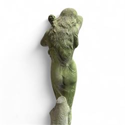 Cast stone garden statue figure, on plinth 