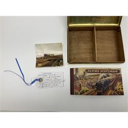 LNER Flying Scotsman related presentation cigarette box,  with inscription 'Flying Scotsman LNER' to the lid, with paperwork and provenance, L17cm, D12cm