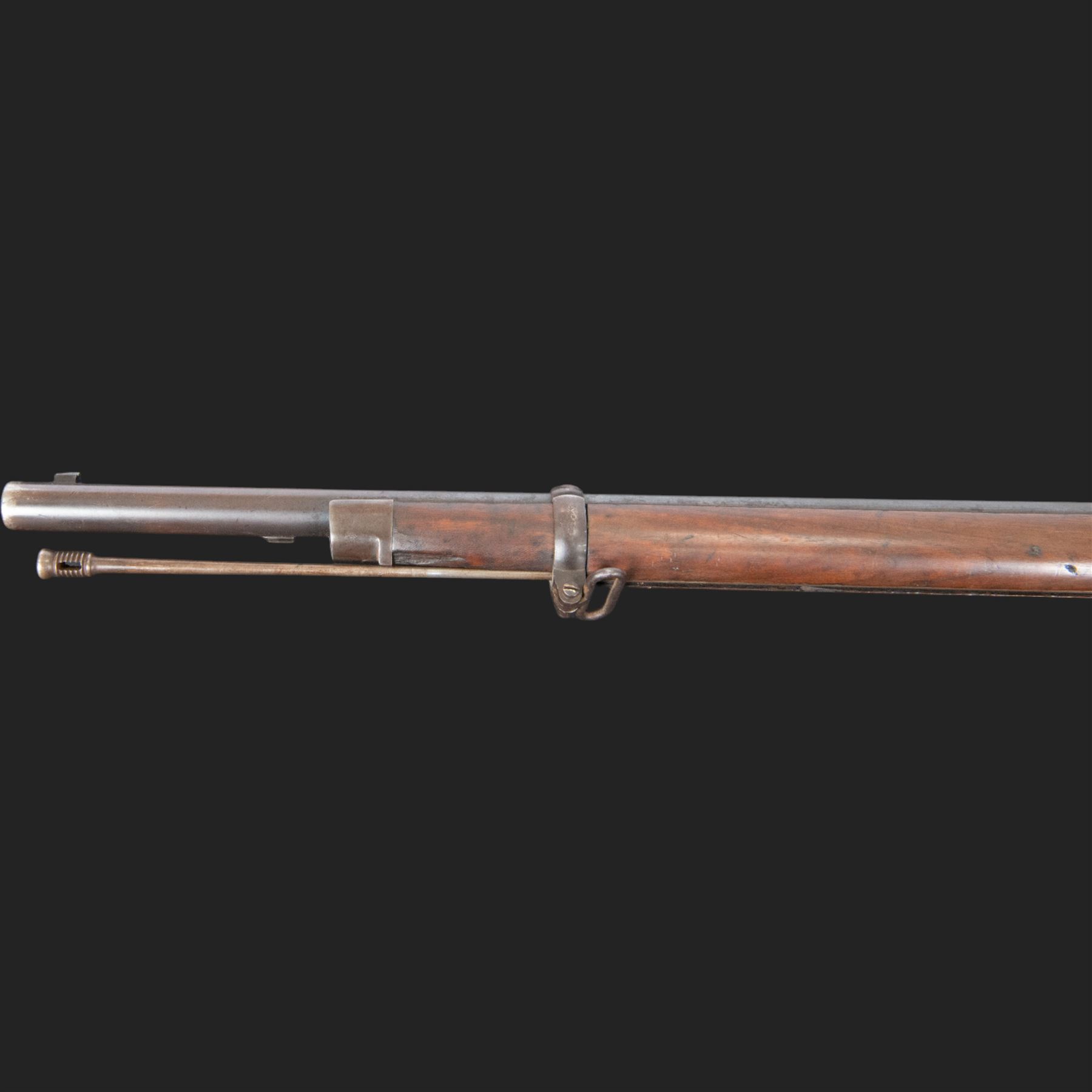 Snider-Enfield service rifle .577 calibre, barrel 33 in., tangent/ladder back sight, action marked with crowned V.R BSA & Co 1872, full stocked with two barrel bands, steel clearing rod, walnut stock marked Mx1 93 Birmingham, overall L124cm