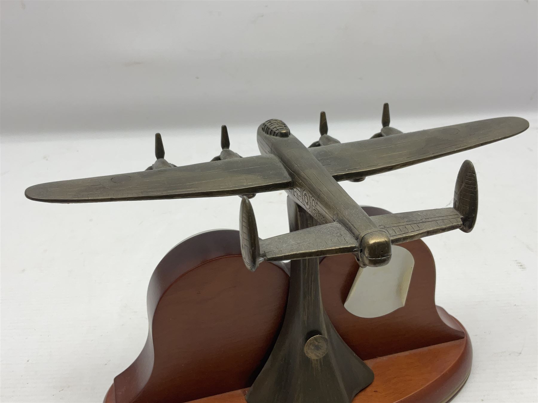 Bradford Exchange 70th Anniversary Lancaster Desk Clock/Barometer; wing span 24cm; with certificate; Corgi Forward March Somme Trench Scene 'Another Day in Hell'; limited edition of 500 with certificate; cased pen handcrafted from a section of oak wood from Messines Ridge (bunker wood prop support); limited edition No.1/6 with certificate; and boxed Bletchley Park souvenir paperweight (4)