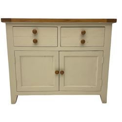 Painted dresser with oak top, fitted with two drawers and two cupboards