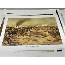 Large poster entitled 'Crests and Badges of the British Army in Daily Use 56 x 86cm; together with twenty-five colour prints of military interest including Crimean War, Boer War, WW2 etc; various sizes; all unframed