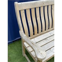 Alexander Rose - pine garden bench, high slatted back, shaped arms - THIS LOT IS TO BE COLLECTED BY APPOINTMENT FROM DUGGLEBY STORAGE, GREAT HILL, EASTFIELD, SCARBOROUGH, YO11 3TX