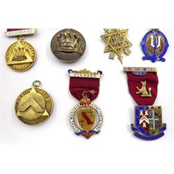 Thirteen Masonic and similar jewels / medals, mostly hallmarked including Royal Antediluvian Order of Buffalos jewel presented to 'Bro. D. WA. Gardiner. C.P. for services as Secretary1961-62', RMBI 1937 jewel etc (13)