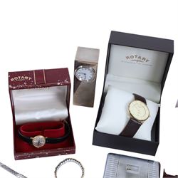Collection of costume jewellery and wristwatches, including Rotary watches, faux pearl necklaces, etc, together with a Cummels trinket box and other collectables
