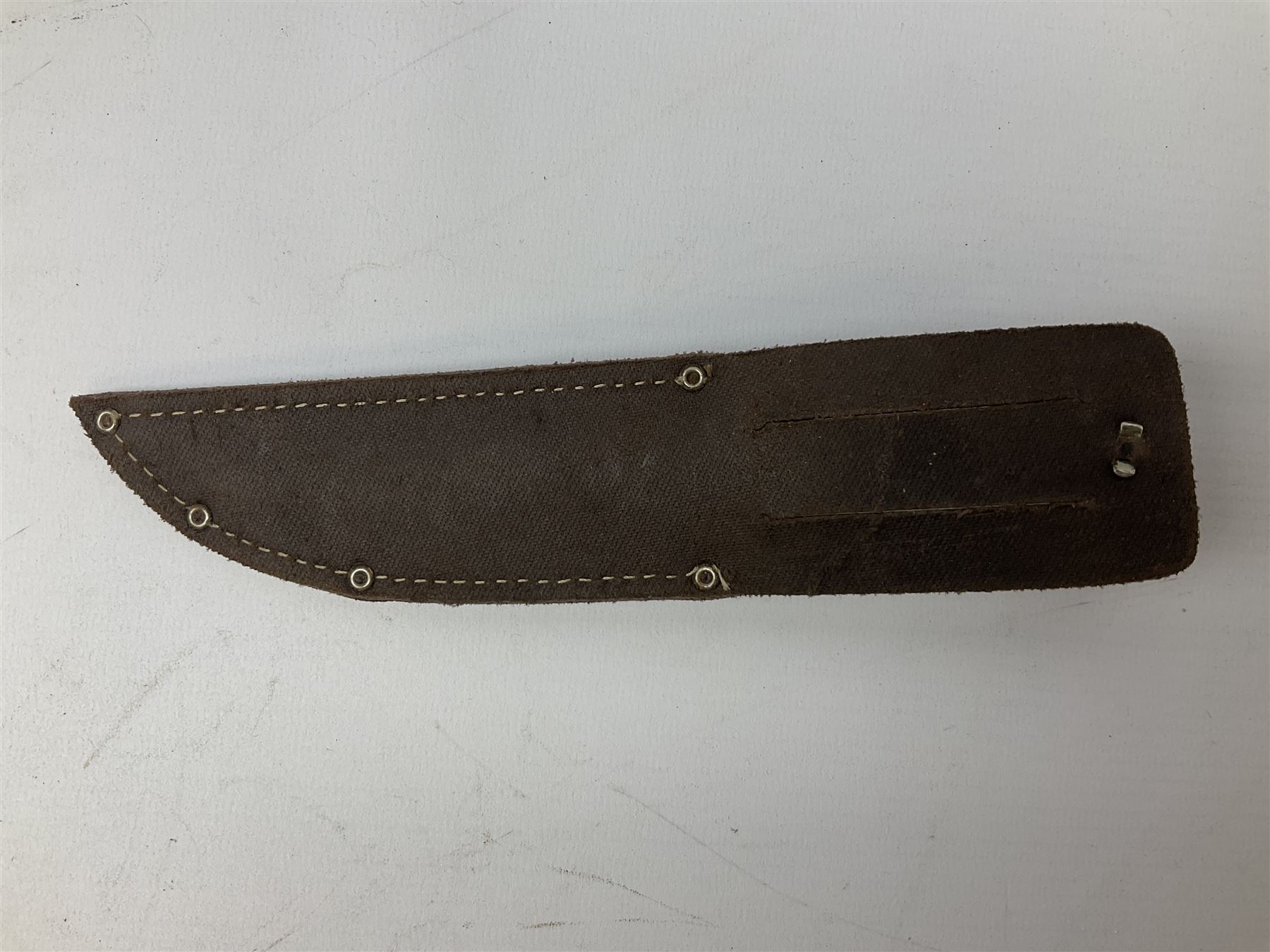 Three hunting knives, each blade marked A. Wright & Sons Sheffield, one with leather handle, one with horn handle and one with antler handle; each with leather sheath (3)