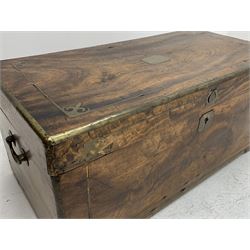 19th century brass bound camphor wood campaign chest, with decorative brass inlays and carrying handles, W91cm, H41cm, D46cm