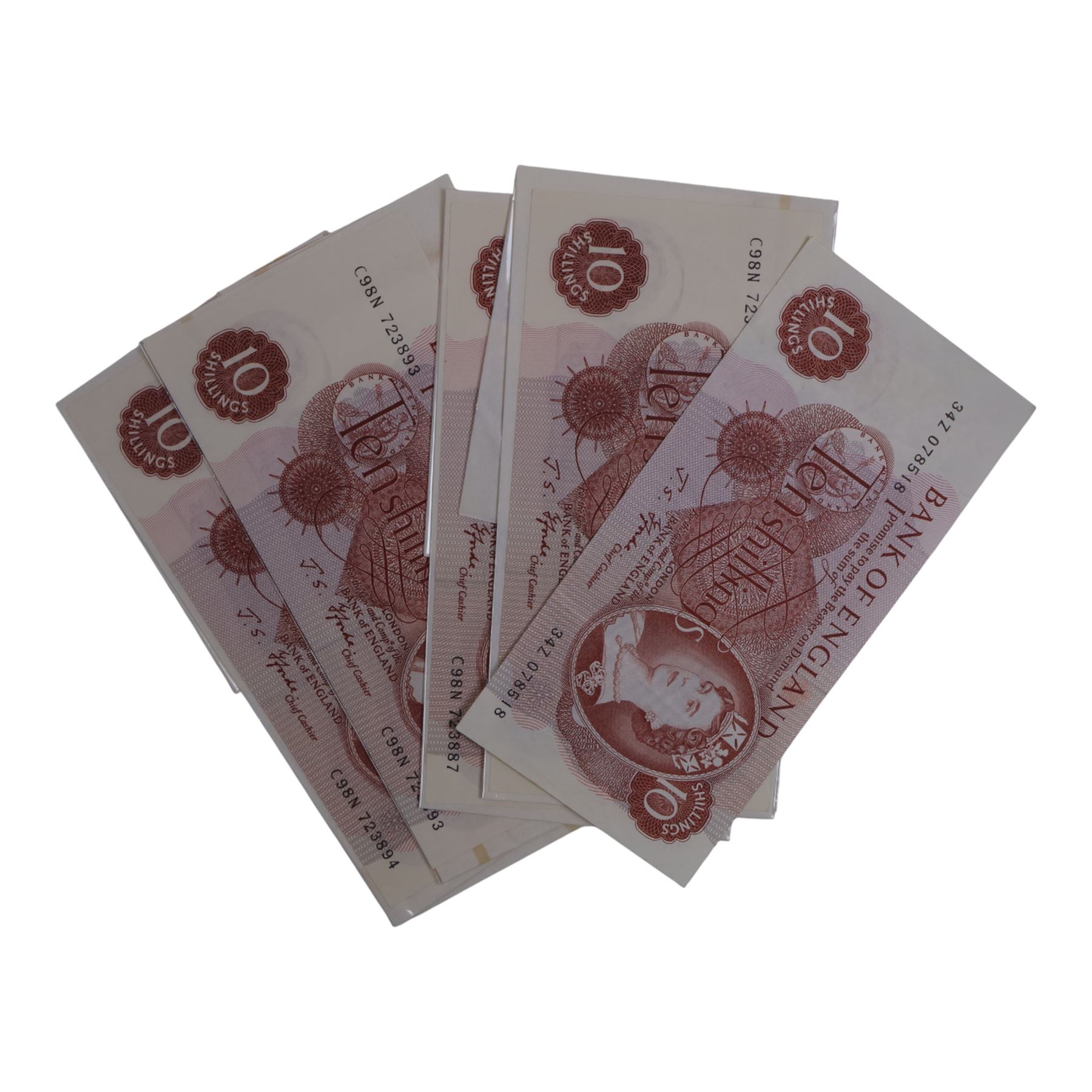 Large quantity of Queen Elizabeth II one pound notes, and five ten shilling notes
