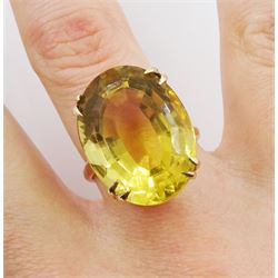 Gold single stone oval citrine ring, stamped 9ct