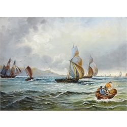  Fishing Boats off Shore, early 20th century watercolour unsigned 48cm x 66cm  