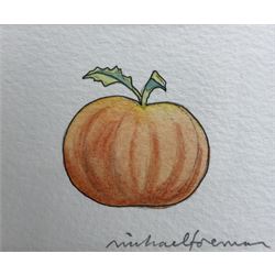 Michael Foreman OBE (British 1938-): Apple, watercolour signed 6cm x 7.5cm 
Provenance: with Chris Beetles Gallery, label verso; illustrated in Michael Foreman, 'Retold Classic Fairy Tales', London: Chrysalis Children's Books, 2005, p.55