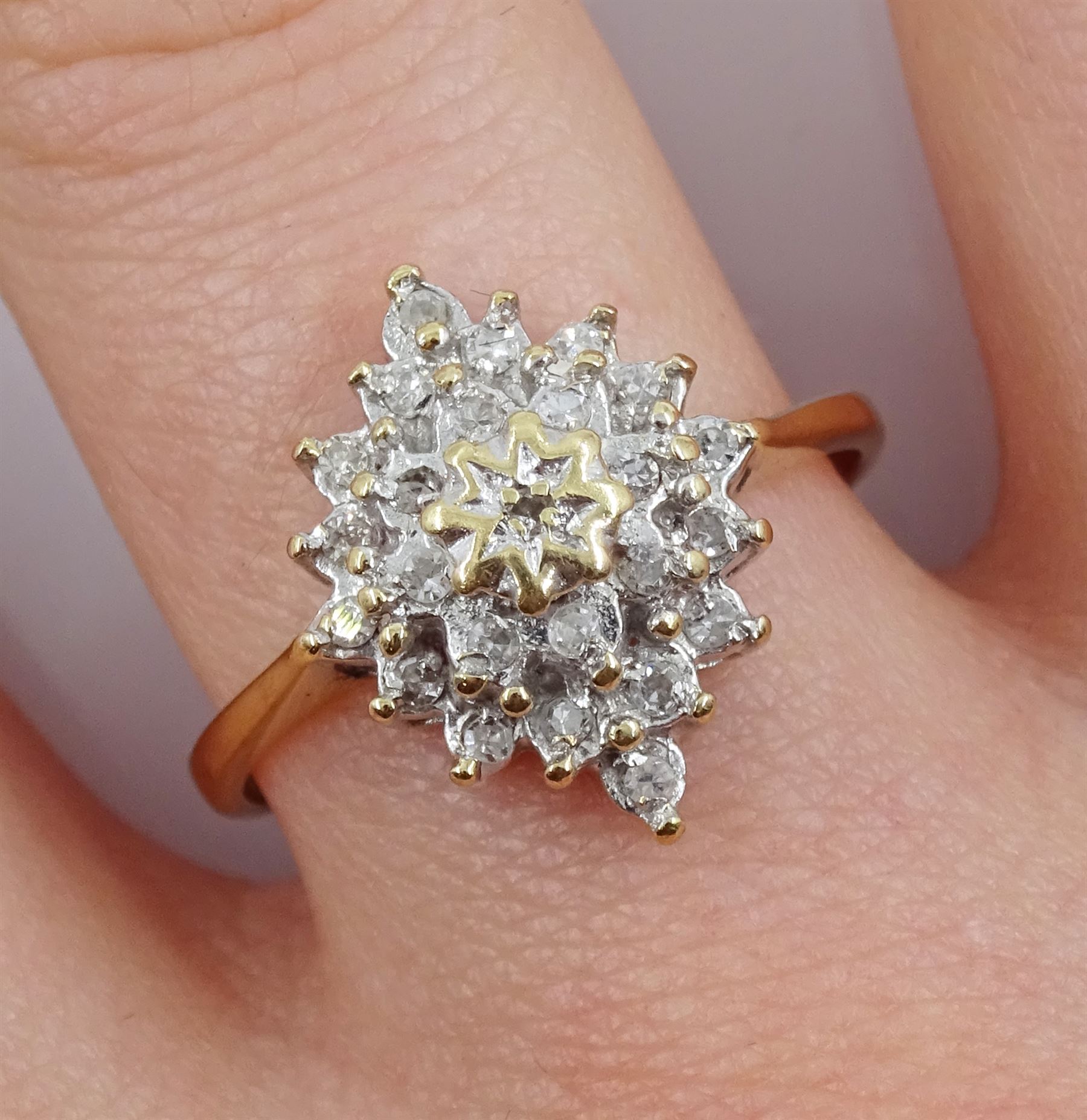 9ct gold diamond cluster ring, hallmarked