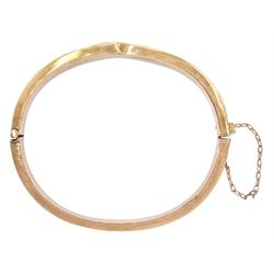 Victorian 9ct rose gold bangle, with ribbed and crossover decoration, Birmingham 1892
