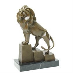 After Milo - bronze model of an art deco style lion climbing steps, bearing signature and ...