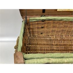 WW2 British Army RAMC 'Regimental Medical Pannier', well marked externally and dated 1941, stamped May 1943 internally, canvas covered wicker form with leather edges, hinged top and fall front with two rope carrying handles, fitted iron locking straps with securing chains; contains various unused field dressings and bandages with WW2 dates and two pillows; original label under lid L79cm