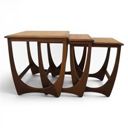 G-Plan - 'Astro' teak nest of three tables, square top with shaped supports