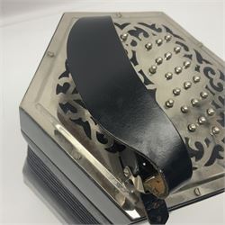 Hohner International Anglo Concertina D40/80/6LT, of hexagonal form with forty-one buttons on pierced foliate metal ends and seven-fold bellows W19.5cm