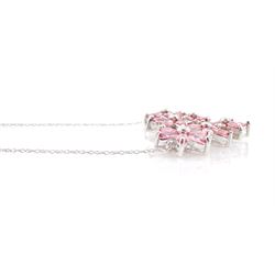 18ct white gold padparadscha sapphire flower head necklace, six flowers, each set with six marquise cut sapphires, stamped 750, total sapphire weight approx 4.40 carat